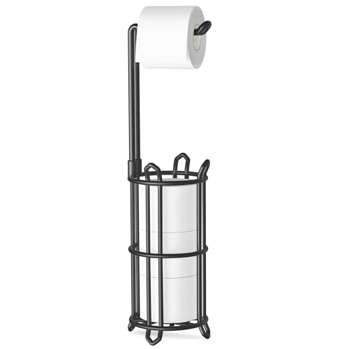 AFAjwsc Freistehend Toilettenpapierhalter klopapierhalter Stehend Toilettenpapierständer Toilettenpapier Aufbewahrung Stehend Toilettenpapierhalter mit Platz für 4 Reserverollen Schwarz von AFAjwsc