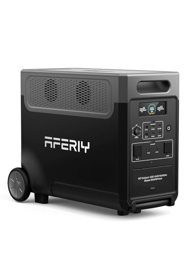 AFERIY 3840Wh Tragbare Powerstation, 3600W Solargenerator LiFePO4 mit USV, 3x230V AC Ausgang 3600W (7200W Peak), Stormerzeuger 2200W Schnelles Stromspeicher Aufladen für Reise, Outdoor Camping von AFERIY