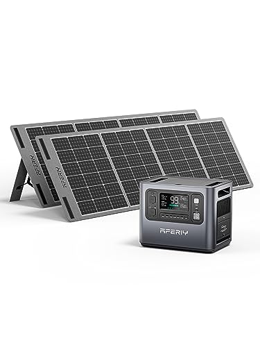 AFERIY Solar Generator 2400W mit 2 * 200W Solarpanel, 2048Wh Tragbare Powerstation (4800W Peak), LiFePO4 Batterie, 220V-240V, Faltbar Solarpanel mit USB, IP65, für OutdoorCamping, Reise, Stromausfälle von AFERIY