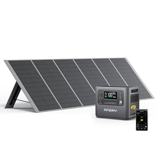 AFERIY Solar Generator 2400W mit 400W Solarmodule, 2048Wh Tragbare Powerstation (4800W Peak), LiFePO4 Batterie, 220V-240V, Faltbar Solarpanel mit USB, IP65, für Outdoor Camping, Reise, Stromausfälle von AFERIY