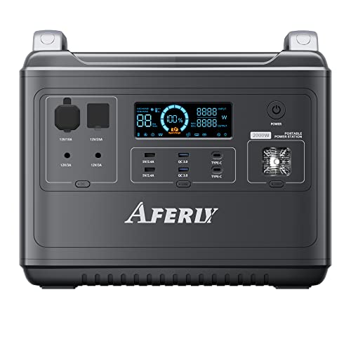 AFERIY Tragbare Powerstation 2000W, LiFePO4 624000mAh Battery, 1997Wh Solargenerator mit 3 AC Steckdose (4000W Peak), 13 Anschlüsse, Sinuswellen 230V, Mobile Stromversorgung für Outdoors Camping von AFERIY