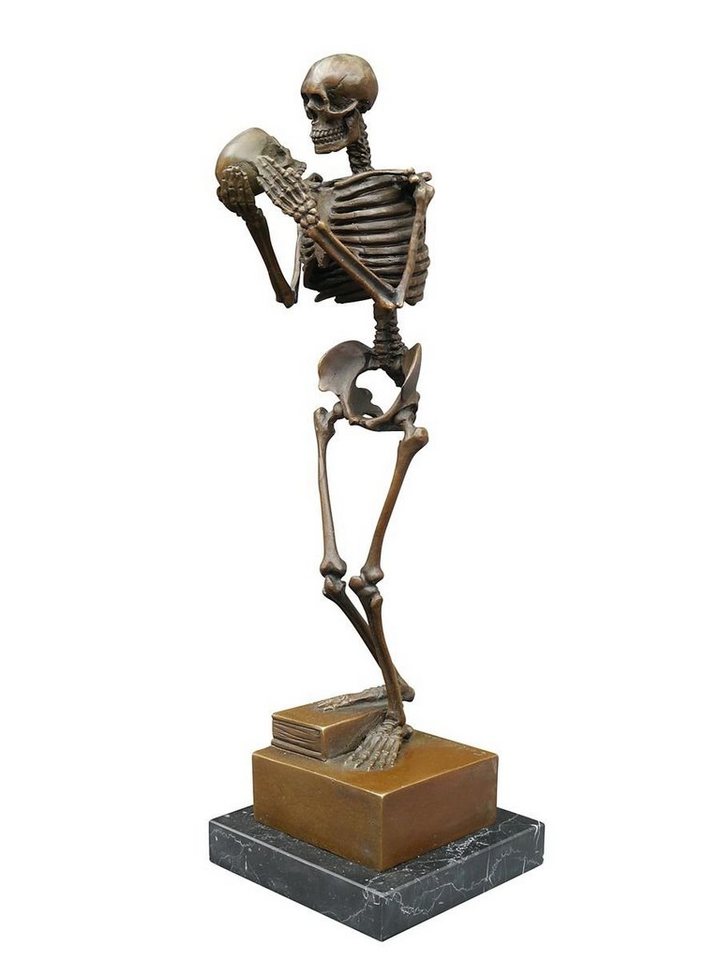 AFG Dekoobjekt Bronze Figur Skelett mit Totenschädel Marmorsockel von AFG