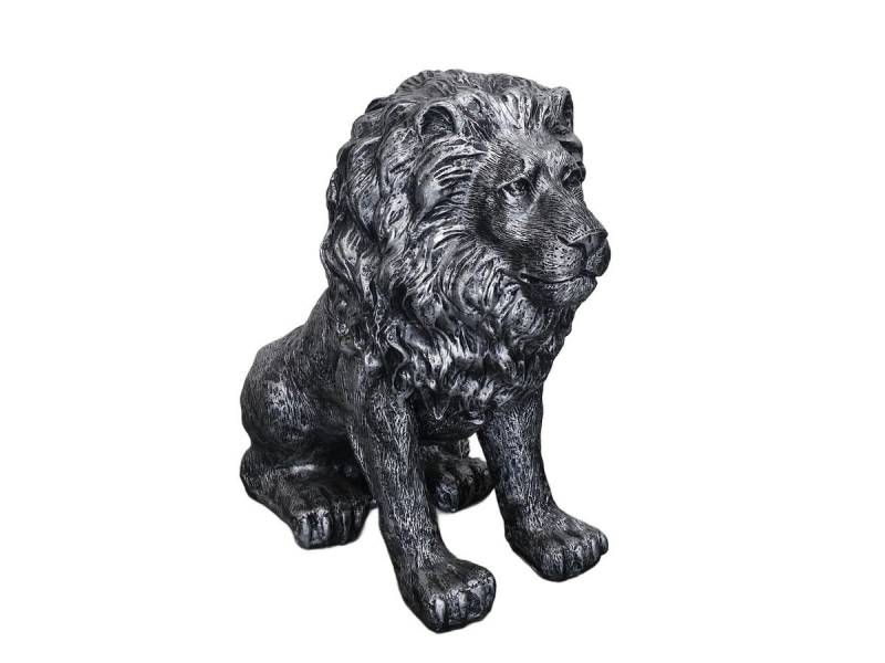 AFG Tierfigur Sitzender Löwe Gartenfigur silberfarben aus Kunstharz von AFG