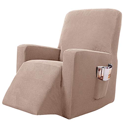 AFGBB Sesselschoner fur Relaxsessel Fernsehsessel 1 Sitzer Beige Stretchhusse für Sesselbezug Elastisch Sesselüberwürfe Bezüge Ruhesessel Jacquard Sofahusse Schonbezug mit Taschen von AFGBB