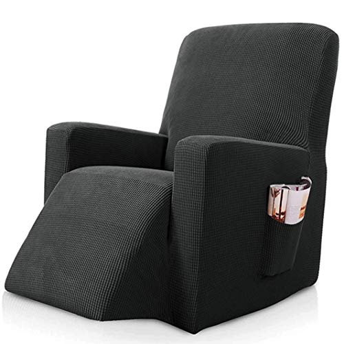 AFGBB Sesselschoner fur Relaxsessel Fernsehsessel 1 Sitzer Grau Stretchhusse für Sesselbezug Elastisch Sesselüberwürfe Bezüge Ruhesessel Jacquard Sofahusse Schonbezug mit Taschen von AFGBB