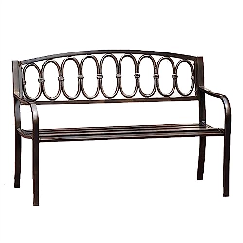 Parkbank 50" Terrassenbank, Metall Gartenbank, Pulverbeschichtet Gusseisenrahmen, 2-Personen Outdoor Stuhl mit Muster Rückenlehne für Garten Terrasse Veranda Pad Garten Terrassenbänke(With cushion) von AFGFGHES