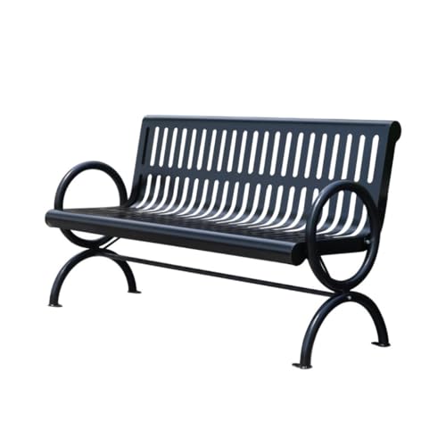 Parkbank Eisen Parkstuhl für Außen, Doppel Schwarz Metall Außenbank Rückenlehne Community Square, geschweißter Parkstuhl Terrassenbänke(120CM) von AFGFGHES