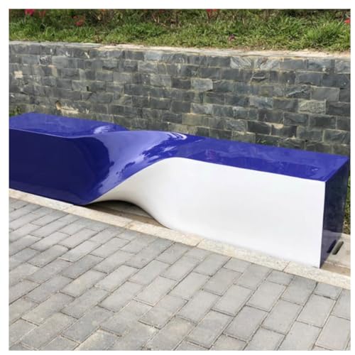 Parkbank Glasfaserverstärkter Kunststoff Freizeitstuhl Einfaches Einkaufszentrum Öffentlicher Ruheraum Sitze Freizeit Kreative Drehsitzbank Terrassenbänke(Navy+Weiß 200 * 42 * 42) von AFGFGHES