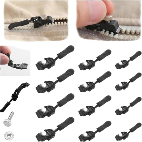 Zipper Repair Kit | Universal Replacement Instant Zipper Fix Sliding Teeth Screw Head with 3 Different Sizes,Fix Zip Puller Zip Slider Replacement Zip Fix (12Pcs) von AFGQIANG