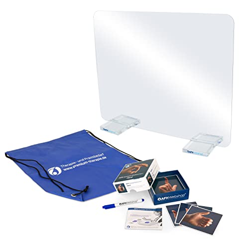 AFH T-Spiegel® Premium | Mittel | 49,5 cm x 38,5 cm | Spiegel (Standfüße: transparent | mit Bildkarten Hand) inkl. Tragetasche von AFH-Webshop