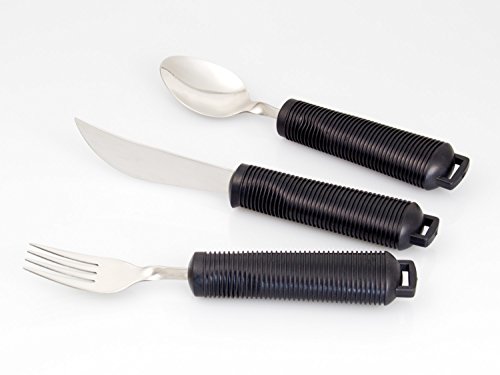 Flexibles Besteck mit Gummigriff | Ergonomisches Essbesteck | Senioren-Besteck mit praktischen Griffen | 3-teiliges Set | Ess-Löffel, Messer und Gabel von AFH