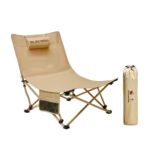 AFHDKB Camping Klappstuhl Folding Chair Kompakt Verstellbarer Rückenlehne Kopfstütze Tragbare Liegestühle Strand Rasen Reisen-Khaki von AFHDKB