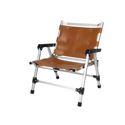 AFHDKB Camping Klappstuhl Folding Chair Tragbarer Kompakter Leder Relaxstuhl Unterstützt 297 Pfund Strand Rasen Outdoor-Brown von AFHDKB