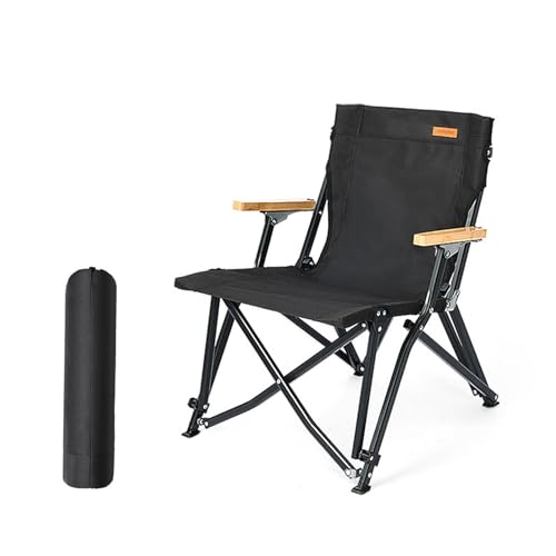 AFHDKB Faltbar Campingstuhl Folding Chair Im Freien Zusammen Klappbarer Tragbarer Gartenstuhl Holzarmlehne Aufbewahrungstasche Picknick Strandstuhl-Black von AFHDKB