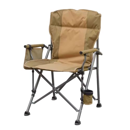 Klappbarer Campingstuhl Folding Chair Tragbar Kompakt Robust Seitentaschen Getränkehalter Draußen Angeln Strand Tragkraft 150 Kg-Khaki von AFHDKB