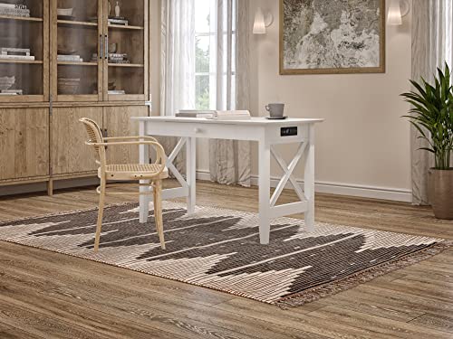 AFI 121,9 cm Massivholz Schreibtisch Stabiles X-Design-Home Office Schublade Laptop Computer Arbeit Study Tisch mit USB-Ladegerät Weiß Schreibtisch AFI 121,9 cm Massivholz Schreibtisch Stabiles X-Design-Home Office Schublade Laptop Computer Arbeit Study Tisch mit USB-Ladegerät Weiß Schreibtisch von AFI