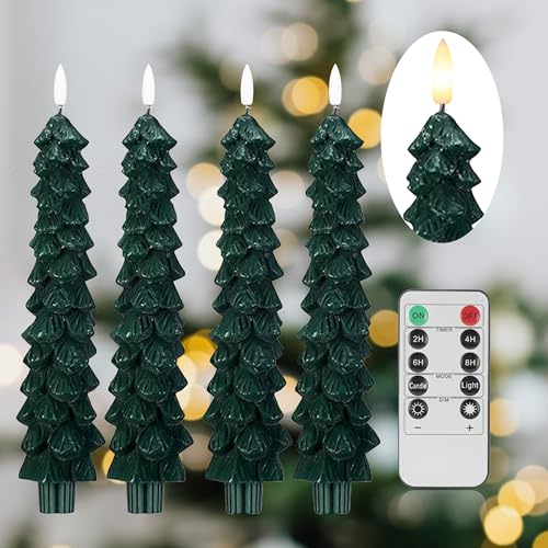 AFINETH Weihnachtsbaumkerzen mit 3D-Docht, 24,4 cm, grüne, flammenlose Spitzkerzen aus echtem Wachs mit Fernbedienung, flackernde Weihnachtskerzenständer für Zuhause, Party-Dekoration, 4 Stück AFINETH Weihnachtsbaumkerzen mit 3D-Docht, 24,4 cm, grüne, flammenlose Spitzkerzen aus echtem Wachs mit Fernbedienung, flackernde Weihnachtskerzenständer für Zuhause, Party-Dekoration, 4 Stück von AFINETH
