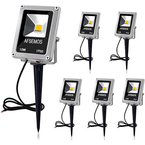 AFSEMOS 12V Gartenstrahler Led Außen Wasserdicht IP66,10W 6er Pack Gartenstrahler mit Erdspieß,3000k warmweißes Licht garten strahler für Gartenbeleuchtung Sträucher Rasen Hof Außen Rasen Weg Teich von AFSEMOS
