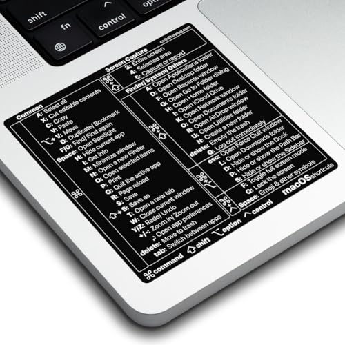 Afterplug Mac OS Shortcuts Aufkleber für 13-16 Zoll MacBook Pro Air (Intel M1 M2 M3), kompatibel mit macOS Mojave oder höher, keine Rückstände (Schwarz mit weißen Buchstaben, 2er-Pack) von AFTERPLUG A