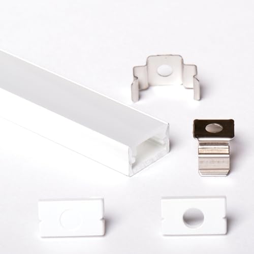 AFTERTECH 1 x 1 Meter 1207B 12 x 7 mm Aluminiumprofil weiß Minimal für LED-Streifen ganze starre Leiste 1 m + matte Abdeckung (1 x 1 Meter 1207 Weiß Fog) von AFTERTECH