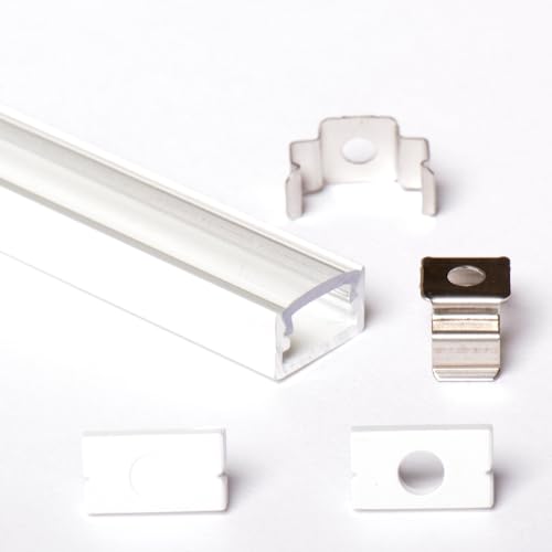 AFTERTECH 1 x 1 Meter 1207B 12 x 7 mm Aluminiumprofil weiß Minimal für LED-Streifen ganze starre Leiste 1 m + transparente Abdeckung (1 x 1 Meter 1207 weiß klar) von AFTERTECH