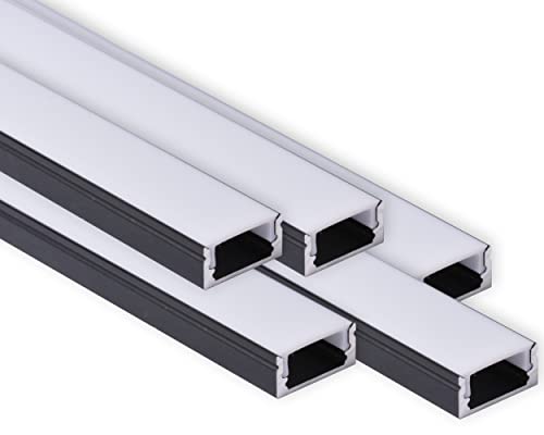 AFTERTECH 5 x 3 Meter (15 m) 1708N Aluminiumprofil schwarz für LED-Streifen LED-Streifen 3 m 3 m + Abdeckung (5 x 3 Meter 1708 schwarz milk) von AFTERTECH