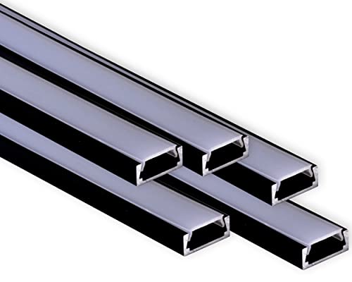 AFTERTECH 5 x 3 m (15 m) 1506N 15 x 6 mm Aluminium-Profil für LED-Streifen, starr, 3 m, 3 m + Abdeckung (5 x 3 m, 1506 Schwarz) von AFTERTECH