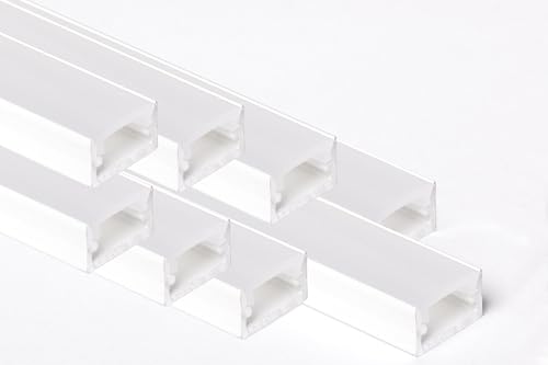 AFTERTECH 8 x 1 Meter (8 m) 1207B 12 x 7 mm Aluminiumprofil weiß Minimal für LED-Streifen ganze starre Leiste 1 m + matte Abdeckung (8 x 1 Meter 1207 Weiß Fog) von AFTERTECH