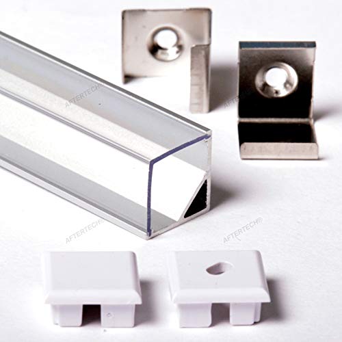 Aftertech® 1616F 16x16mm ANGLED ALUMINIUM PROFIL 1M FÜR LED STRIP STRIP RIGID BAR 1MT + TRANSPARENTE ABDECKUNG von AFTERTECH