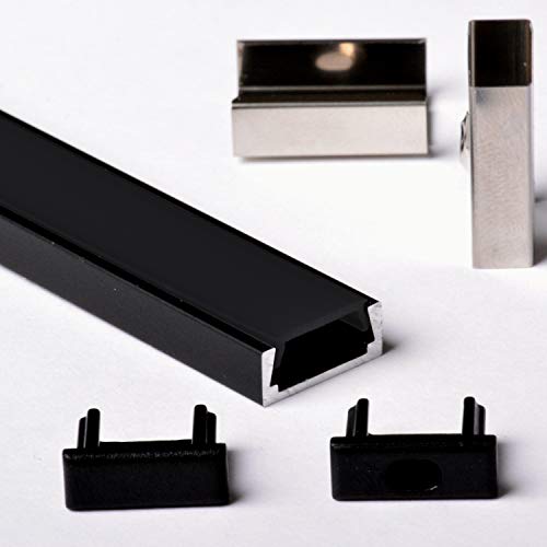 Aftertech® 2m 1506 ALUMINIUMPROFIL FÜR STREIFEN LED STRIP RIGID BAR 2MT + ABDECKUNG (1506N SCHWARZE ABDECKUNG SCHWARZES PROFIL) von AFTERTECH