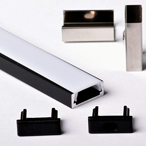 Aftertech® 2m 2m 1506N 15x6mm ALUMINIUMPROFIL FÜR LED STRIP STRIP RIGID BAR 2m + ABDECKUNG (1506N WHITE COVER SCHWARZES PROFIL) von AFTERTECH