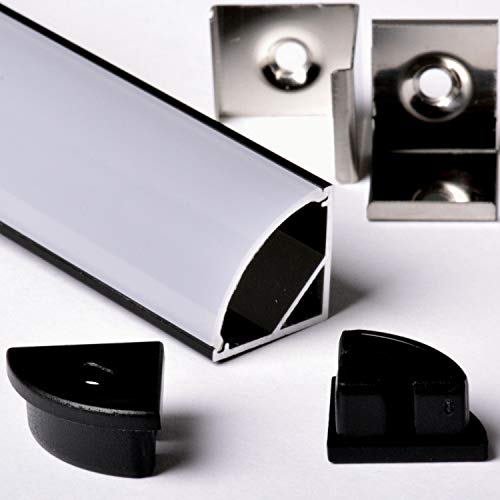 Aftertech® 2m 2m 1616 16x16mm ALUMINIUM PROFIL RUNDE ECKE FÜR LED STRIP STRIP RIGID BAR 2m + ABDECKUNG (1616N ABDECKUNG MATT SCHWARZES PROFIL) von AFTERTECH