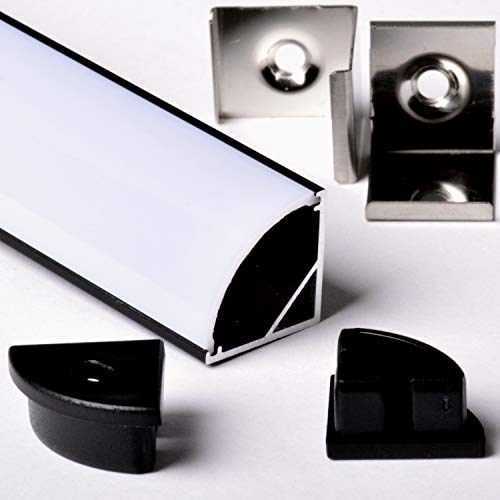 Aftertech® 2m 2m 1616N 16x16mm ALUMINIUM PROFIL RUNDE ECKE FÜR STRIP LED STRIP RIGID BAR 2m + ABDECKUNG (1616N ABDECKUNG WEISS PROFIL SCHWARZ) von AFTERTECH