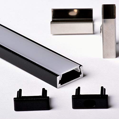 Aftertech® 3m 3m 1506N 15x6mm ALUMINIUMPROFIL FÜR LED STRIP STRIP RIGID BAR 3MT + ABDECKUNG (1506N MATT COVER SCHWARZES PROFIL) von AFTERTECH