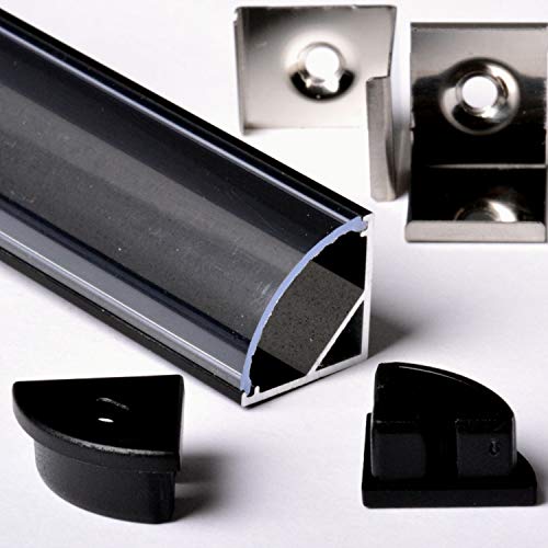 Aftertech® 3m 3m 1616N 16x16mm ALUMINIUMPROFIL ECKENSTREIFEN LED STRIP RIGID BAR 3MT + ABDECKUNG (1616N TRANSPARENTE ABDECKUNG SCHWARZES PROFIL) von AFTERTECH