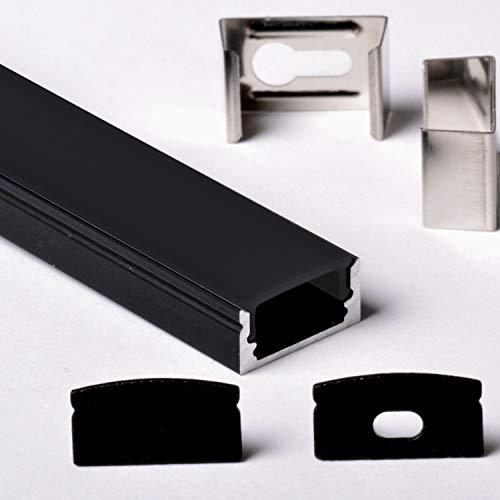 Aftertech® Black Series 3 m 1708N 17 x 8 mm Aluminiumprofil für LED-Streifen, starre Leiste 3 Meter + schwarze Abdeckung von AFTERTECH