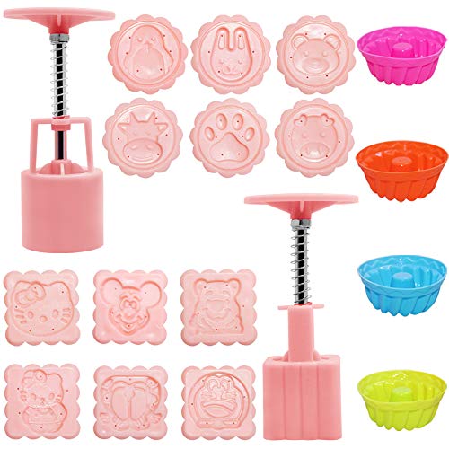 Afunta Mondkuchenform-Presse mit 12 Stempeln und 4 Silikon-Kürbis-Cupcake-Tassen, 50g, Cartoon-Mondkuchenform, quadratische Blumenstempel, Dekorationswerkzeuge für DIY Backen Kuchen Kekse Dessert von AFUNTA