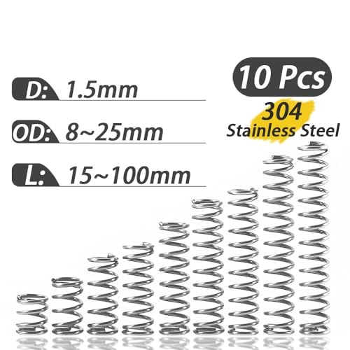 10 Stück 1,5 mm Edelstahl-Druckfedern, Spule 304 Stahl for Maschinen und Automobile, langlebige elastische Druckablassfeder(60mm,13mm) von AFUSFEXP