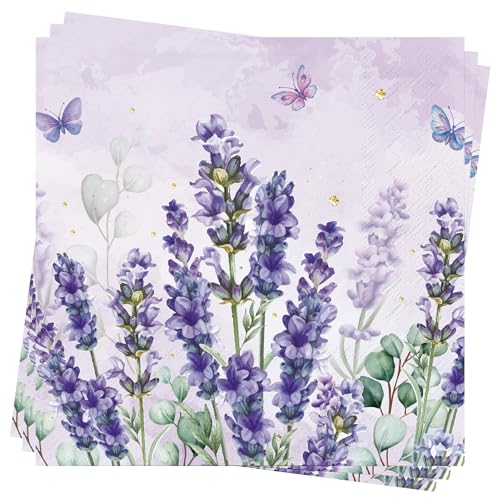 Frühling Servietten Blume Geburtstag Ostern - 80Stück AFYHH Servietten Hochzeit Eukalyptus Lavendel Papierservietten Frühling Geburtstag Deko Tischdeko Servietten Sommer 33x33cm von AFYHH