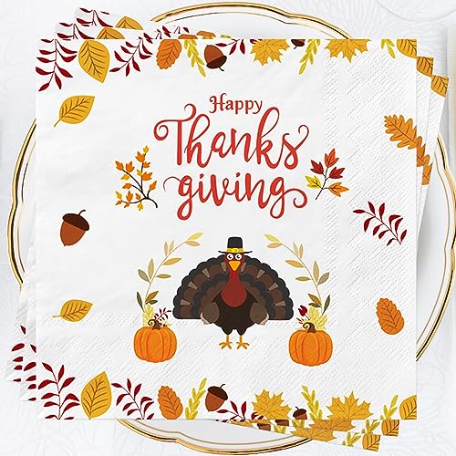 AFYHH Servietten Herbst Thanksgiving Deko Tischdeko 40Stück Servietten Geburtstag Servietten mit Kürbis Ahornblatt Turkey Thanksgiving Deko Accessories 33X33cm von AFYHH