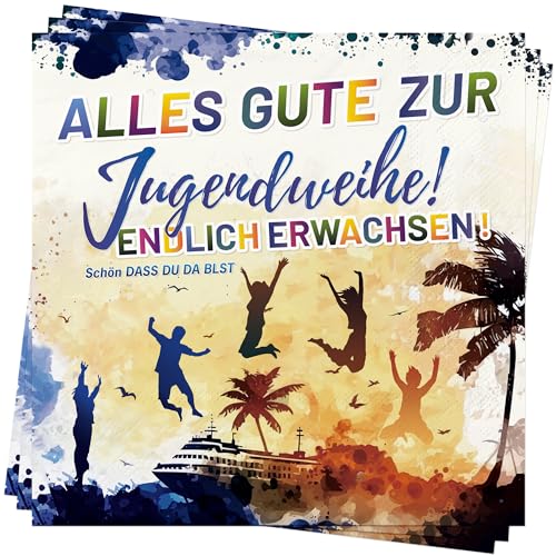 AFYHH Servietten Jugendweihe Deko Tischdeko - 3-lagig 33x33cm Servietten Alles Gute zur Jugendweihe Endlich Erwachsen Servietten Schön Dass Du Da Bist Dekoration Papierservietten Napkins (40 Stück) von AFYHH