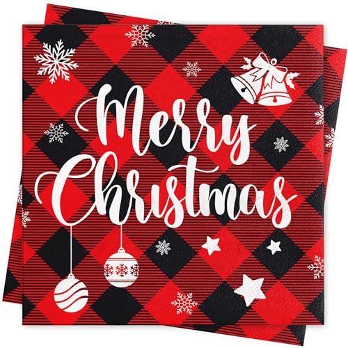 AFYHH Servietten Weihnachten Deko 40Stück Servietten Rot Tischdeko Weihnachten Serviette Geburtstag Merry Christmas Napkins Weihnachts Tischdeko Papierservietten 33x33cm von AFYHH