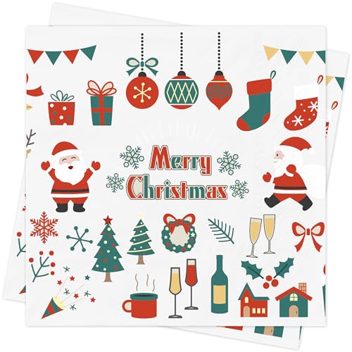 Servietten Weihnachten Weihnachts Tischdeko Deko - 40Stück Weihnachten Servietten Merry Christmas Napkins Weihnachts Servietten Xmas Napkins Geburtstag Papierservietten 33x33cm von AFYHH