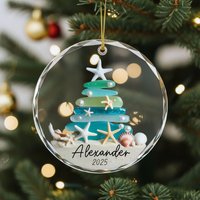 Personalisierte Seaglass Weihnachtsbaum Glasverzierung Merry Xmas 2025, Benutzerdefinierter Name Personalisierte Seaglass Weihnachtsbaum Glasverzierung Merry Xmas 2025, Benutzerdefinierter Name von AFairyFlower