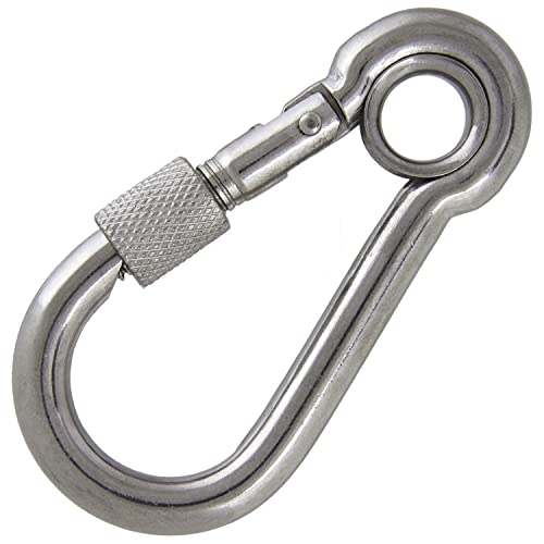 Karabiner mit Sicherungsschraube und Kausche 80mm (2 Stück) aus Edelstahl A4 V4A Sicherung Schraubkarabiner Feuerwehr Edelstahlkarabiner Sicherungsschraube Schraubverschluss | AG-BOX® von AG-BOX