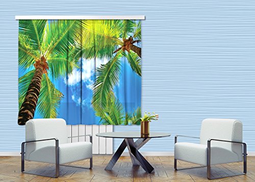 AG Design Palmen Polyester Vorhänge, Küche, Wohnzimmer 180 x 160 cm Gardinen 2 Teil | FCSXL 4802 von AG Design