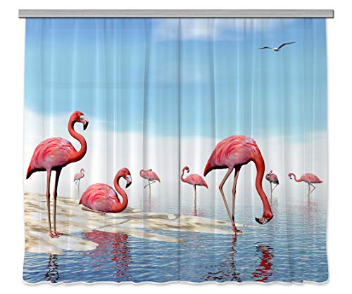 AG Design Flamingo, Gardine/Vorhang, 2 Teile, Stoff, Mehrfarbig, 0,1 x 280 x 245 cm von AG Design