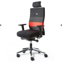 lento agilis AG10 Bürostuhl, schwarz, 100% Polyester, mit Kontraststreifen rot, mit Kopfstütze von lento