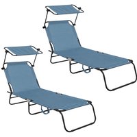 Aga 2x Gartenliege mit Verstellfunktion und Sonnendach Hellblau von AGA24