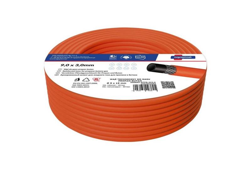 AGAPLAST Hochdruckschlauch WTPB-9X3 A 25MB, (1 St), 3-lagiger Schlauch Gasschlauch 25m von AGAPLAST